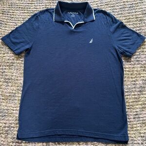 Nautica Woman’s medium, Basic Short Sleeve, Navy Blue, V-Neck Polo T-Shirt